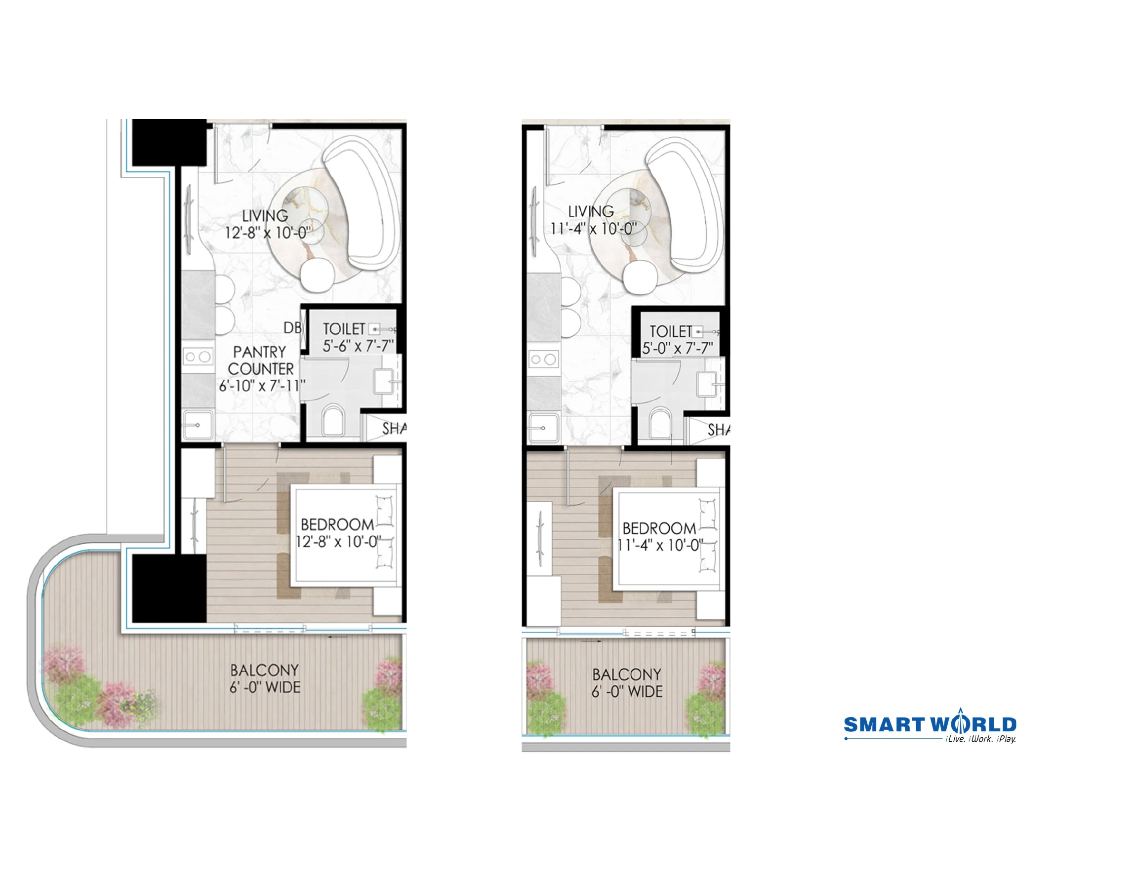1 bedroom · two variants supplied floor plan